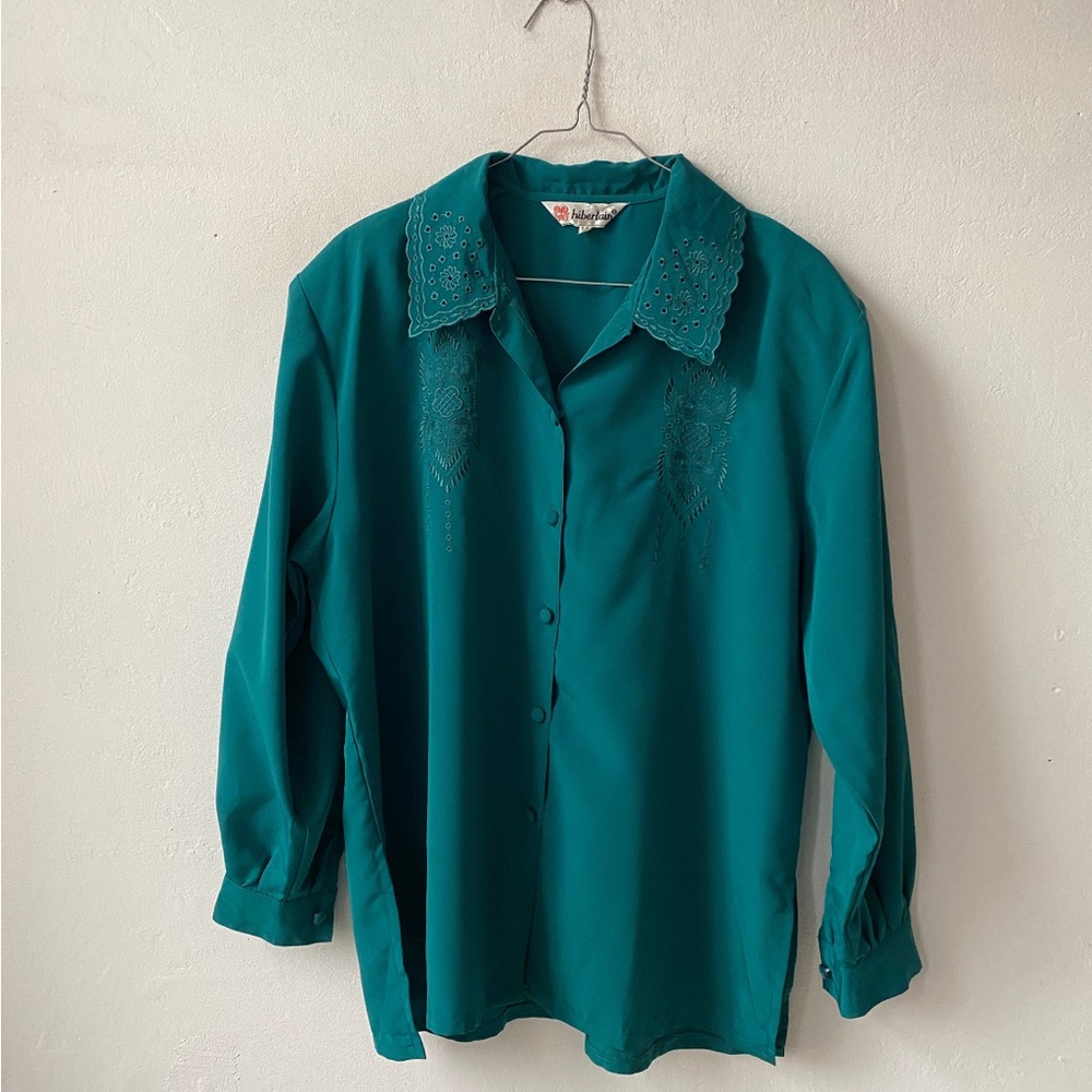 Teal embroidered blouse